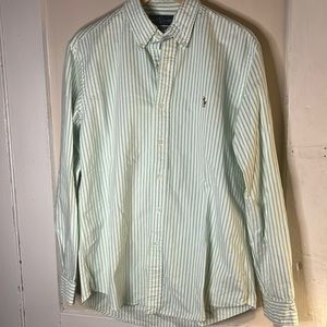 Ralph Lauren “custom fit” medium size, light green stripe oxford. RN# 41331